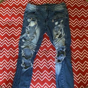Dark Blue Distressed Denim Jeans